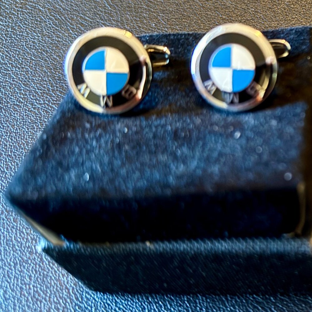 BMW Logo Cufflinks – Silver Tone with Blue & White Roundel – With Box